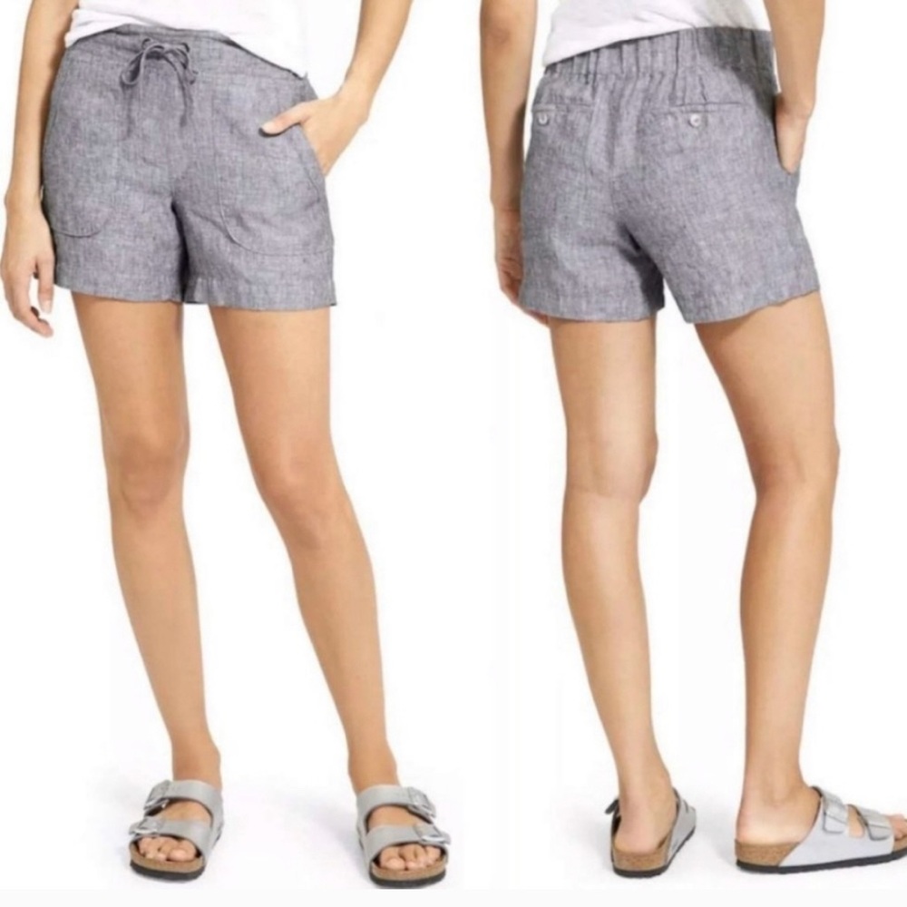 Athleta Heathered Linen Shorts in Flint Grey.